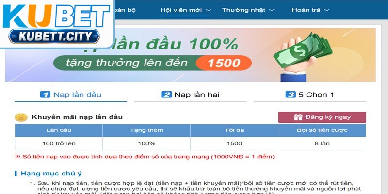 Danh sách sự kiện thưởng nạp tiền hấp dẫn dành cho hội viên KUBET